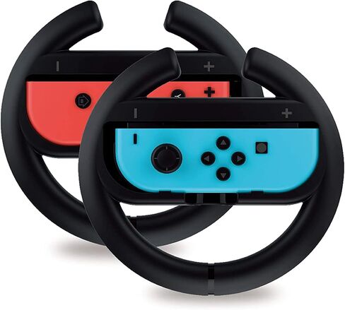 Talkworks Steering Wheel Controller for Nintendo Switch (2 Pack) - Racing Games Accessories Joy Con Controller Grip for Mario Kart, Pink/Neon Combo - Nintendo Switch in Saudi Arabia