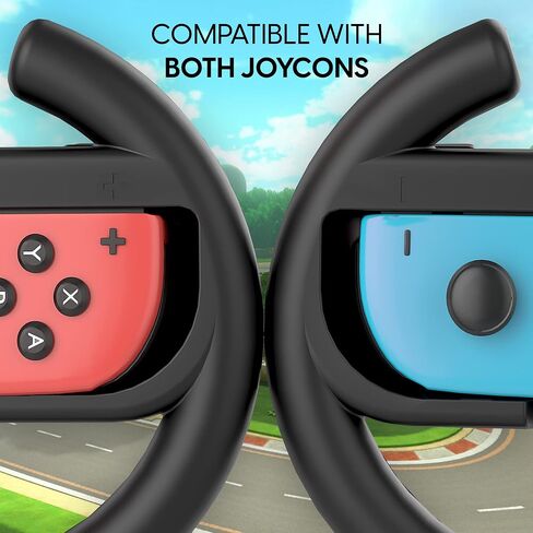 Talkworks Steering Wheel Controller for Nintendo Switch (2 Pack) - Racing Games Accessories Joy Con Controller Grip for Mario Kart, Pink/Neon Combo - Nintendo Switch in Saudi Arabia