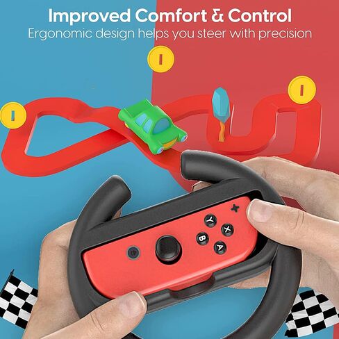 Talkworks Steering Wheel Controller for Nintendo Switch (2 Pack) - Racing Games Accessories Joy Con Controller Grip for Mario Kart, Pink/Neon Combo - Nintendo Switch in Saudi Arabia