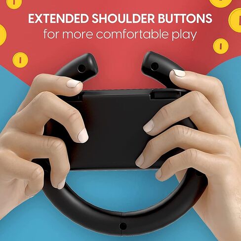 Talkworks Steering Wheel Controller for Nintendo Switch (2 Pack) - Racing Games Accessories Joy Con Controller Grip for Mario Kart, Pink/Neon Combo - Nintendo Switch in Saudi Arabia