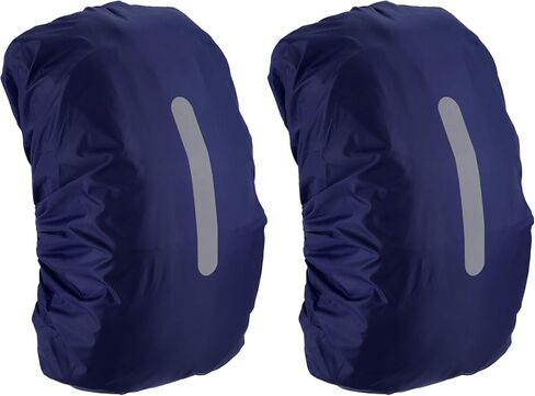 2 Pack Backpack Rain Cover - Waterproof Lightweight Cover with Vertical Reflective Strap, Apply to Cycling/Hiking/Mountain Climbing (30-40L, S, Dark Blue) in Saudi Arabia