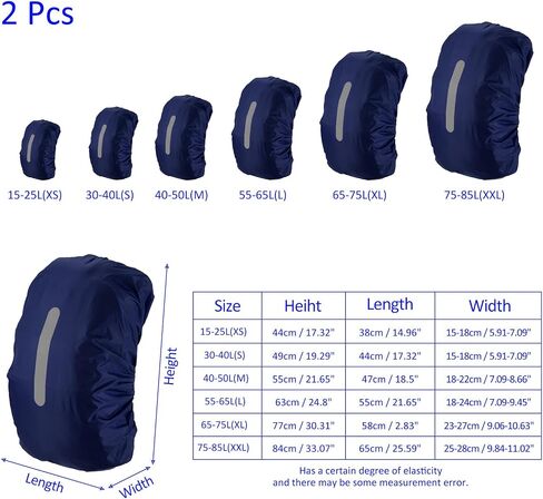 2 Pack Backpack Rain Cover - Waterproof Lightweight Cover with Vertical Reflective Strap, Apply to Cycling/Hiking/Mountain Climbing (30-40L, S, Dark Blue) in Saudi Arabia