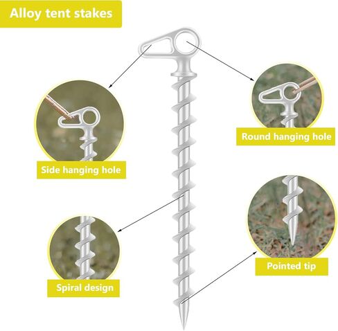 Spiral Tent Stakes Heavy Duty Metal Beach Tent Stakes for Sand, 11 Inch Aluminum Tent Pegs Ground Anchors Screw in, Ground Stakes with Storage Bags for Camping, Hiking in Saudi Arabia