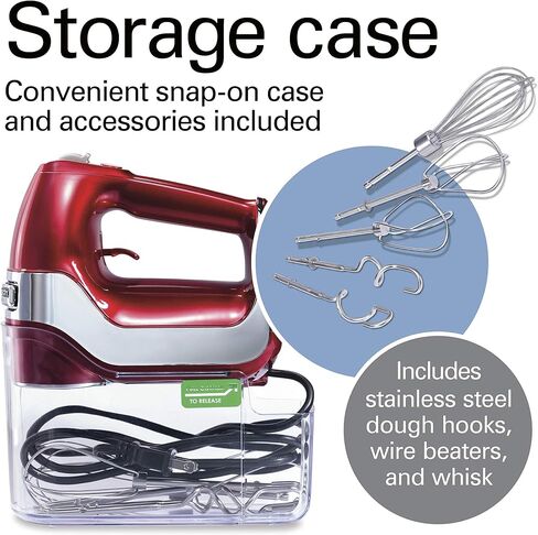 Hamilton Beach Professional 5-Speed Electric Hand Mixer with Snap-On Storage Case, QuickBurst, Stainless Steel Twisted Wire Beaters and Whisk, Mint (62658) | High-Performance DC Motor | Slow Start | Snap-On Storage Case | Stainless Steel Beaters & Whisk | in Kuwait