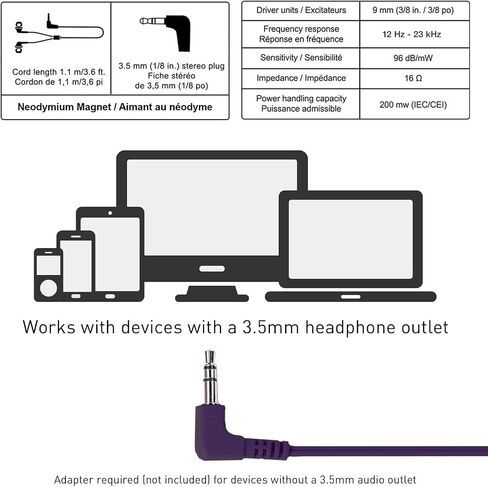 Panasonic ErgoFit Wired Earbuds, In-Ear Headphones with Dynamic Crystal-Clear Sound and Ergonomic Custom-Fit Earpieces (S/M/L), 3.5mm Jack for Phones and Laptops, No Mic - RP-HJE120-K (Black) in Saudi Arabia