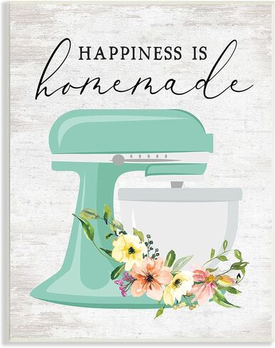 Stupell Industries Happiness is Homemade Phrase Floral Kitchen Stand Mixer, Designed by Lettered and Lined Wall Plaque, 13 x 19, Multi-Color in Saudi Arabia