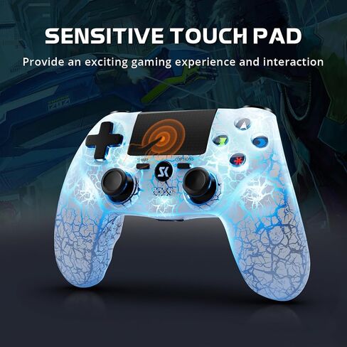Wireless Controller for PS4, LED Backlit Controller for Sony PlayStation 4, Double Shock 6-Axis Motion Sensor, Sensitive Touch Pad, Built-in Speaker & Stereo Headphone Jack, Adjustable backlight, White in Kuwait
