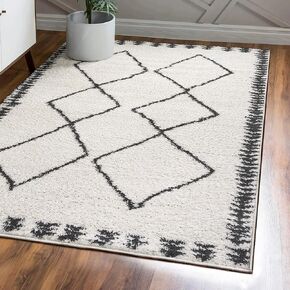 JONATHAN Y MOH404A-28 Calvia Moroccan Diamond Shag Indoor Area -rug Bohemian Geometric Modern Glam Easy -cleaning Bedroom Kitchen Living Room Non Shedding, 2 X 8, White/Black