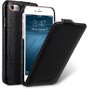 Premium Cow Leather Flip Down Vertical with Buckle Closure and Handmade for Apple iPhone 7/8 (4.7") Support Wireless Charging - Jacka Type (Black)