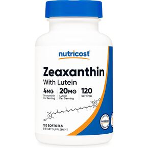 Nutricost Zeaxanthin مع اللوتين 20 ملغ، 120 كبسولة هلامية - قوية، غير معدلة وراثيًا، خالية من الغلوتين