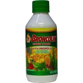 Broncolin Honey Syrup with Propolis, Syrup with Natural Plant extracts to Refresh Your Throat, Natural Ingredients, Elderberry, Eucalyptus, Peppermint Oil, 11.4 Oz, Bottle