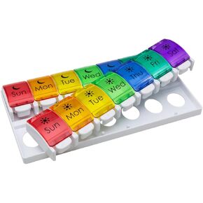 EZY DOSE Push Button 7Day Pill Medicine Vitamin Organizer Box Weekly Am Pm and Lids, Black & White Am/Pm, 1 Count