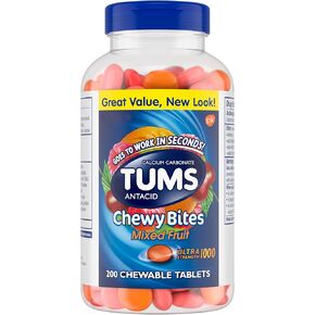 TUMS Chewable Bites Ultra Strength Antacid Tablets for Heartburn Relief and Acid Reducer Indigestion Relief, Mixed Fruit, 200 Count