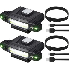 2 Pieces Ultra Bright Mini LED Clip on Cap Light USB Rechargeable Motion Sensor Hat Visor Light Waterproof Cap Light Flashlight Headlamp for Fishing Camping Running Hard Hats Helmets, 4 Light Modes