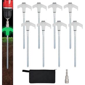12 Pack Screw in Tent Stakes Heavy Duty,8 Inch Ground Anchors Screw in,Metal Stakes with Hex Head Driver,Camping Tent Accessories.(Orange) in Saudi Arabia