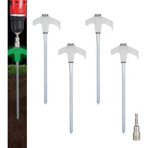 16 Pack Screw in Tent Stakes Heavy Duty,8 Inch Ground Anchors Screw in,Metal Stakes with Hex Head Driver,Camping Tent Accessories.(Orange)