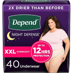 Depend Night Defense Incontinence Underwear for Women, Disposable, Overnight, Small, Blush, 16 Count