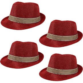 Ultrafun 4 Pack Kids Fedora Hat Short Brim Straw Trilby Jazz Hat Summer Sun Beach Cap for Boys Girls 5-10 Years