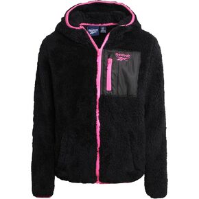 Reebok Girls' Fleece Sweatshirt Jacket - Full Zip Sherpa Fur Lined Hooded Jacket - Lightweight Teddy Coat for Girls, 7-16