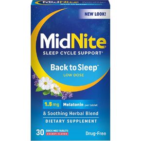 MidNite Drug-Free Sleep Aid Supplement, 1.5mg Melatonin + Herbs, 30 Chewable Tablets