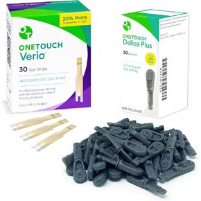 OneTouch Verio Test Strips and OneTouch Delica Plus Lancets For Diabetes Testing | 60-Count Value Pack (30 Lancets & 30 Test Strips) | Diabetic Supplies For Blood Sugar Test Kit