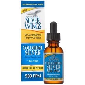 Natural Path Silver Wings Colloidal Silver 500PPM, 1 Fluid Ounce, Amber Brown Liquid Immune Support
