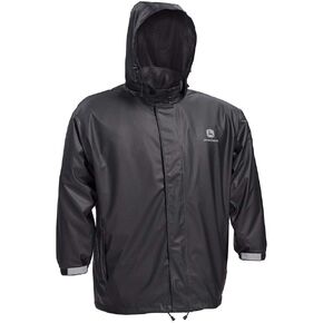 John Deere JD44540J Stretch PU Jacket, Mesh Lining, Reflective Logo with Tuck-in Hood, Black