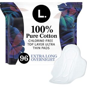 L. Chlorine Free Ultra Thin Overnight Absorbency Pads with Wings, 48 Count x 2 Packs (96 Count Total)