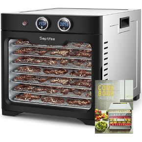 Septree 2023 Upgraded Food Dehydrator for Jerky, Large Drying Space with 8.8ft², 800W Dehydrated Dryer Machine, 8 Stainless Steel Trays, Timer Control, 190°F Temperature Control, for Herbs, Meat, Fruit, and Yogurt