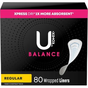 U by Kotex Balance Wrapped Panty Liners, Regular Length, 80 Count