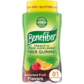 Benefiber Prebiotic Fiber Supplement Gummies for Digestive Health, Assorted Fruit Flavor - 81 Count