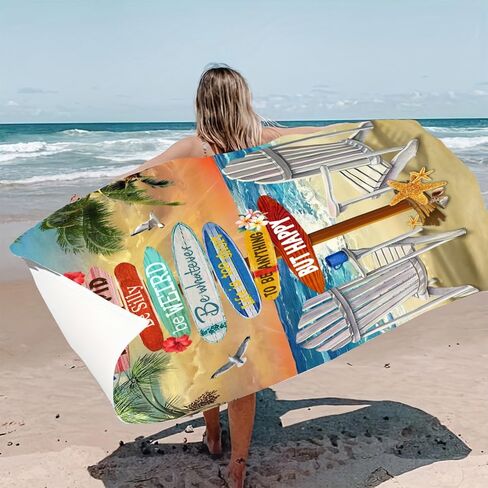 Big Microfiber Thick Terry Sports Beach Towels Vintage Beach Gifts Beach Sign Surfing Beach Towel Quick Dry Camping Towel for Pool Swim Travel Yoga Sport Hiking Gym Beach Essentials Beach Accessories in Saudi Arabia
