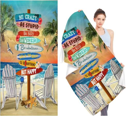 Big Microfiber Thick Terry Sports Beach Towels Vintage Beach Gifts Beach Sign Surfing Beach Towel Quick Dry Camping Towel for Pool Swim Travel Yoga Sport Hiking Gym Beach Essentials Beach Accessories in Saudi Arabia