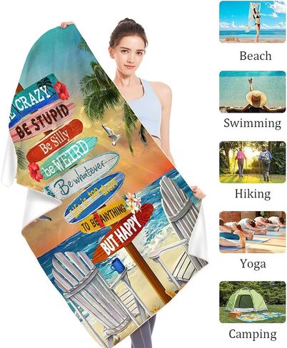 Big Microfiber Thick Terry Sports Beach Towels Vintage Beach Gifts Beach Sign Surfing Beach Towel Quick Dry Camping Towel for Pool Swim Travel Yoga Sport Hiking Gym Beach Essentials Beach Accessories in Saudi Arabia