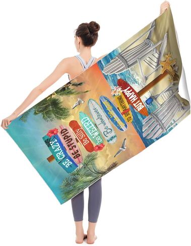 Big Microfiber Thick Terry Sports Beach Towels Vintage Beach Gifts Beach Sign Surfing Beach Towel Quick Dry Camping Towel for Pool Swim Travel Yoga Sport Hiking Gym Beach Essentials Beach Accessories in Saudi Arabia