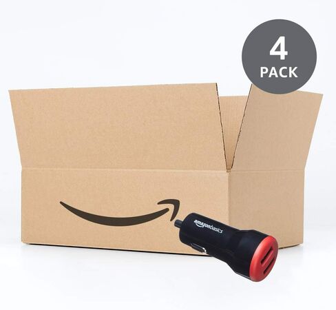 Amazon Basics 24W Two-Port USB-A Car Charger for Phones (iPhone 15/14/13/12/11/X, Samsung, and more), non-PPS, Black/Red in Kuwait
