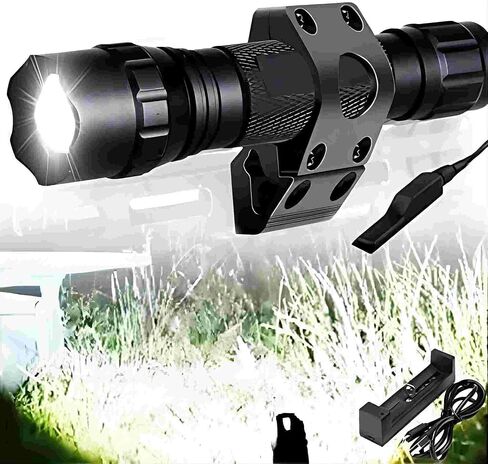 Best Tactical Flashlights 2022 1250 High Lumen 1 Mode EDC Tac Light Spotlight for Fox Deer Coon Night Hunting Offset Picatinny Rail Mount Pressure Switch Self Defense Outdoor Camping Survival in Kuwait