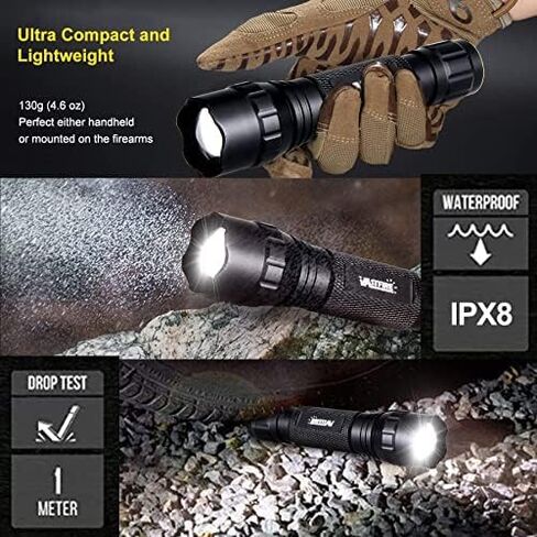 Best Tactical Flashlights 2022 1250 High Lumen 1 Mode EDC Tac Light Spotlight for Fox Deer Coon Night Hunting Offset Picatinny Rail Mount Pressure Switch Self Defense Outdoor Camping Survival in Kuwait