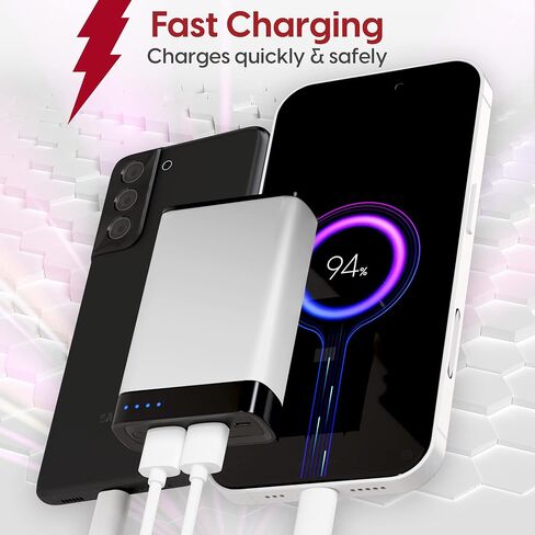 TALK WORKS Portable Charger Power Bank Compatible w/ iPhone 13/Pro/Pro Max, 14/Plus/Pro/Pro Max, 12, 11, XR, XS, X, 8, 7, 6, SE, iPad, Android, Samsung - External Cell Phone Backup Supply (Silver) in Saudi Arabia