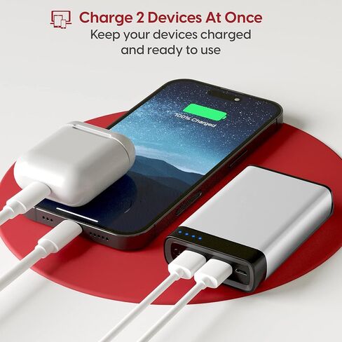 TALK WORKS Portable Charger Power Bank Compatible w/ iPhone 13/Pro/Pro Max, 14/Plus/Pro/Pro Max, 12, 11, XR, XS, X, 8, 7, 6, SE, iPad, Android, Samsung - External Cell Phone Backup Supply (Silver) in Saudi Arabia