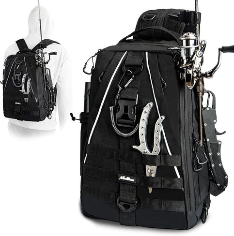 MoiShow Fishing Tackle Backpack, Fishing Backpack with Rod Holder Water-resistant Material, Removeable Shoulder Strap in Kuwait