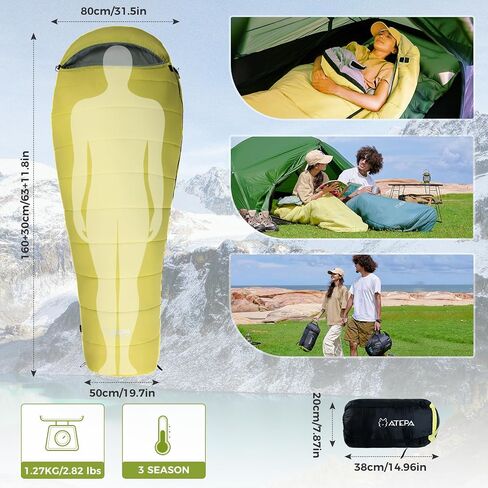 Atepa 3-Season Mummy Sleeping Bags for Adults Women, Portable Waterproof Lightweight Backpacking Sleeping Bag for Summer with Compression Sack - Indoor & Outdoor: Camping, Backpacking, Hiking in Saudi Arabia