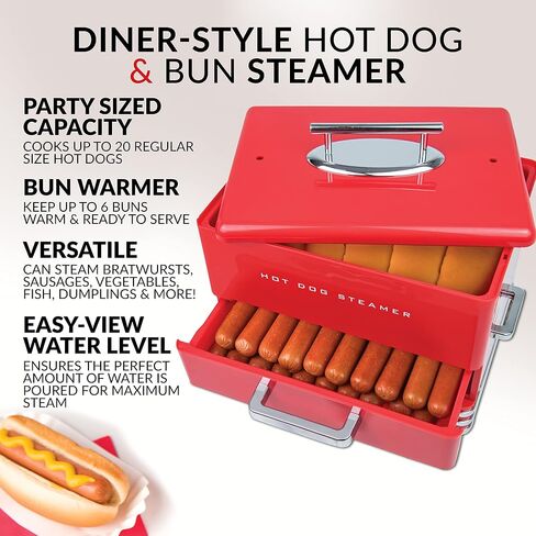 Nostalgia Extra Large Diner-Style Steamer, 20 Hot Dogs and 6 Bun Capacity, Perfect for Breakfast Sausages, Brats, Vegetables, Fish, Aqua in Kuwait