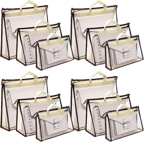 12pcs Dust Bags for Handbags,Clear Purse Storage Bags for Women,3 Size Purse Organizer Purse Cover Hanging Closet Organizer with Zipper-Gray in Kuwait