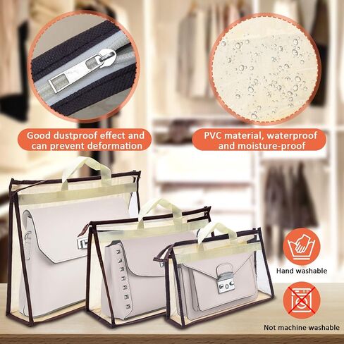 12pcs Dust Bags for Handbags,Clear Purse Storage Bags for Women,3 Size Purse Organizer Purse Cover Hanging Closet Organizer with Zipper-Gray in Kuwait