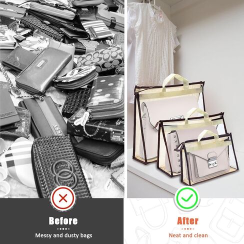 12pcs Dust Bags for Handbags,Clear Purse Storage Bags for Women,3 Size Purse Organizer Purse Cover Hanging Closet Organizer with Zipper-Gray in Kuwait