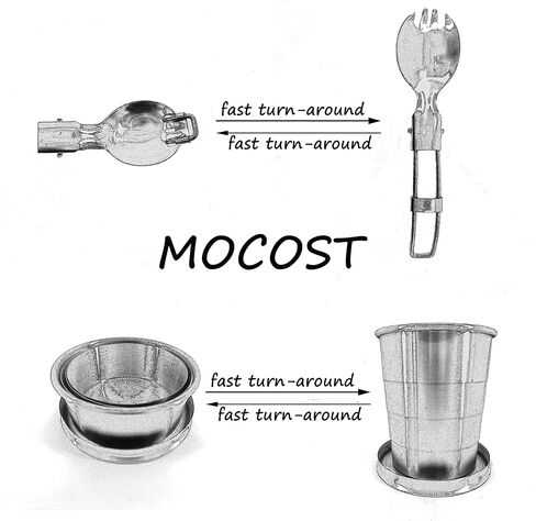 كوب كبير جدًا 16.92 أونصة (500 مل) كوب قابل للطي وملعقة شوكة من الفولاذ المقاوم للصدأ للتخييم كوب قابل للطي قابل للحمل في الهواء الطلق والسفر وقابل للطي مع وعاء قابل للطي بسلسلة مفاتيح. in Kuwait