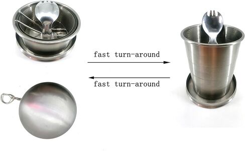 ultra-large type 16.92OZ(500ml) Folold cup folding fork spoon Stainless Steel Camping Mug Camping Folding Cup Portable Outdoor Travel Demountable Collapsible Cup with Keychain Folding bowl。 in Saudi Arabia