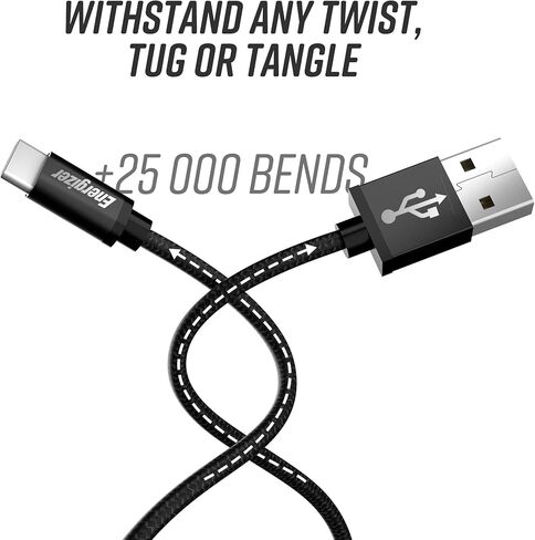 كابل Premier Energizer USB C من النوع C 3.0 شحن سريع ومزامنة سلك شبكي مجدول من النايلون مع طرف معدني، 4 أقدام و6 أقدام و8 أقدام in Kuwait