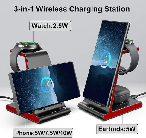 Wireless Charger for Samsung S25 Ultra, Charging Station for Galaxy S25/S25 Edge/S24 Ultra/S24+/S24/S23/Note 20/Z Flip 7/Fold 7, for Galaxy Watch 8/8 Classic/Ultra/7/6, Galaxy Buds 2 Pro (No Adapter) in Kuwait